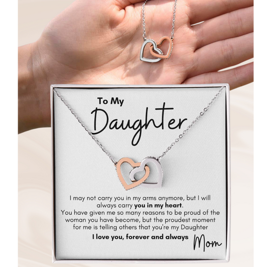 Always In My Heart Interlocking Heart Necklace, Mom To Daughter, Proud of the Woman You've Become