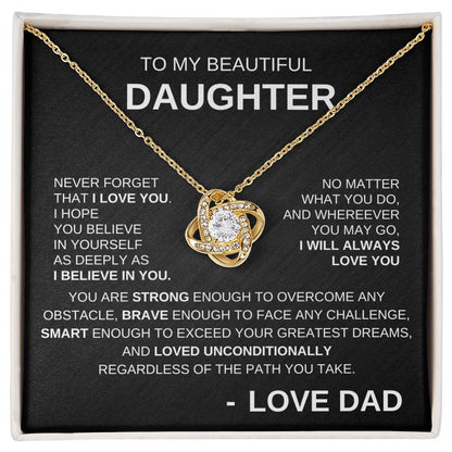 To My Beautiful Daughter - Love Knot Necklace WB Lines