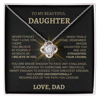 To My Beautiful Daughter - Love Knot Necklace STGB