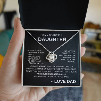 To My Beautiful Daughter - Love Knot Necklace WB Lines