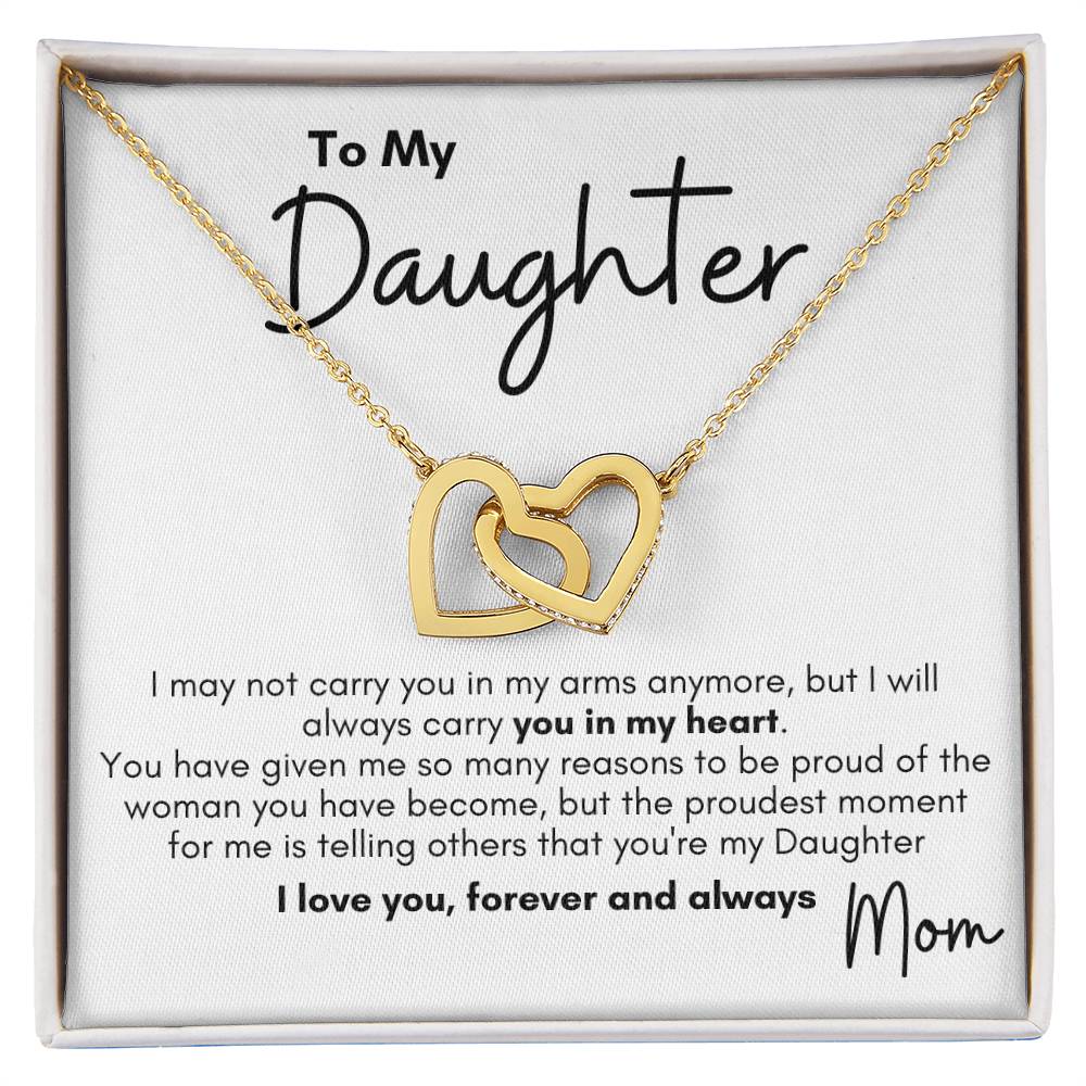 Always In My Heart Interlocking Heart Necklace, Mom To Daughter, Proud of the Woman You've Become