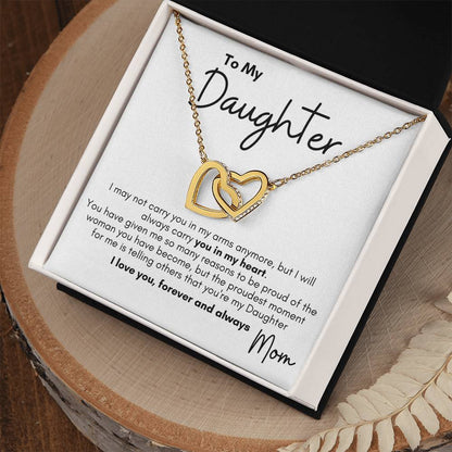 Always In My Heart Interlocking Heart Necklace, Mom To Daughter, Proud of the Woman You've Become