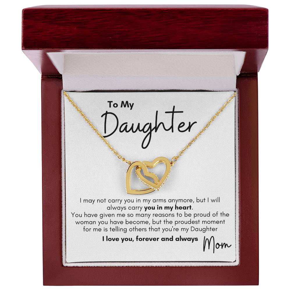 Always In My Heart Interlocking Heart Necklace, Mom To Daughter, Proud of the Woman You've Become