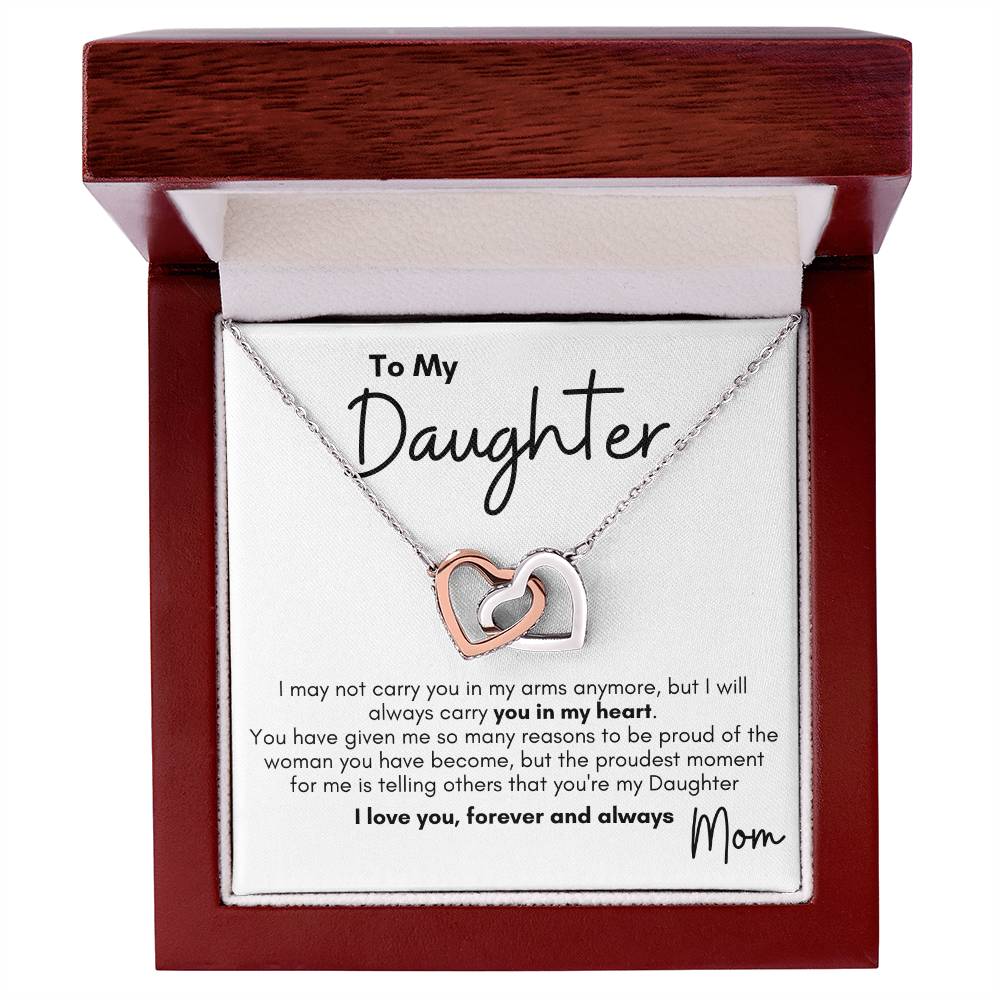 Always In My Heart Interlocking Heart Necklace, Mom To Daughter, Proud of the Woman You've Become