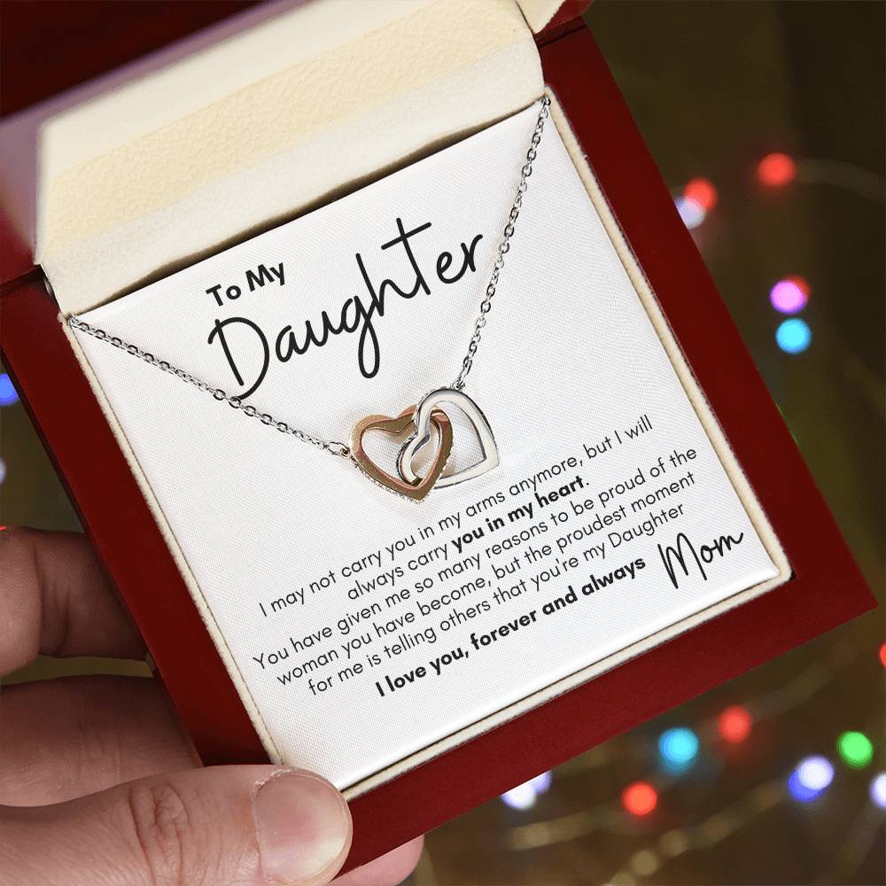 Always In My Heart Interlocking Heart Necklace, Mom To Daughter, Proud of the Woman You've Become